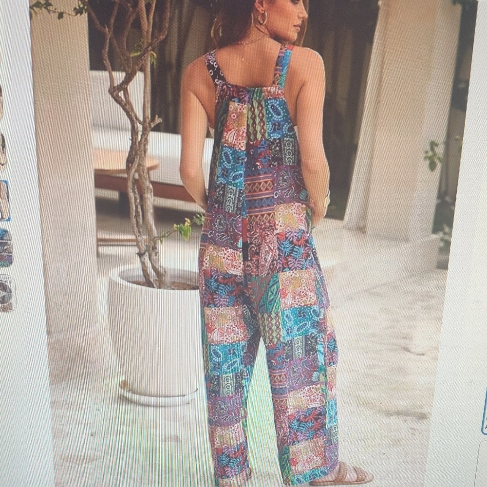 Patchwork Wide-Leg Jumpsuit in Multicolor BNWT Size Medium - Picture 5 of 8
